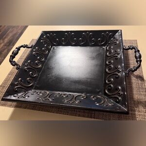 PIER 1 Imports Bronze Metal 12.5” x 16” Footed Serving Tray